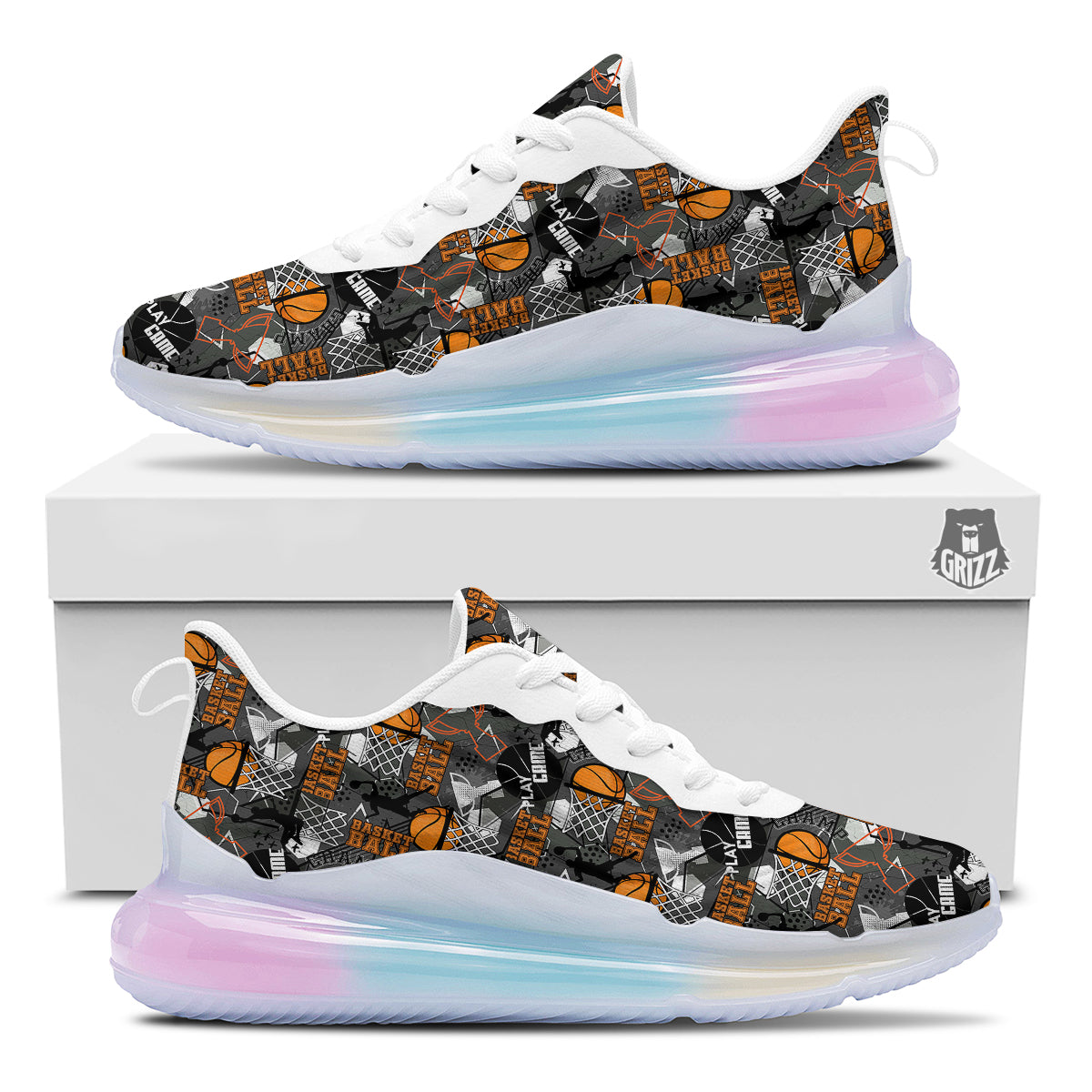 Theme Basketball Print Pattern Running Sneakers-grizzshop