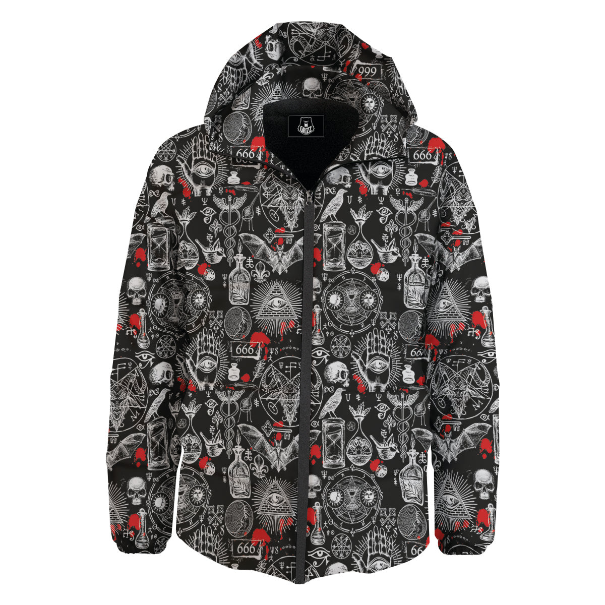 Theme Of Satanism Print Pattern Down Jacket-grizzshop