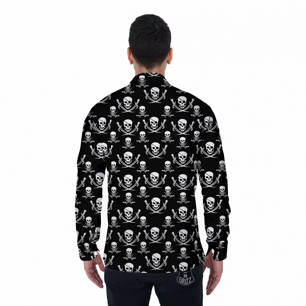 Theme Pirate Print Pattern Men's Long Sleeve Shirts-grizzshop