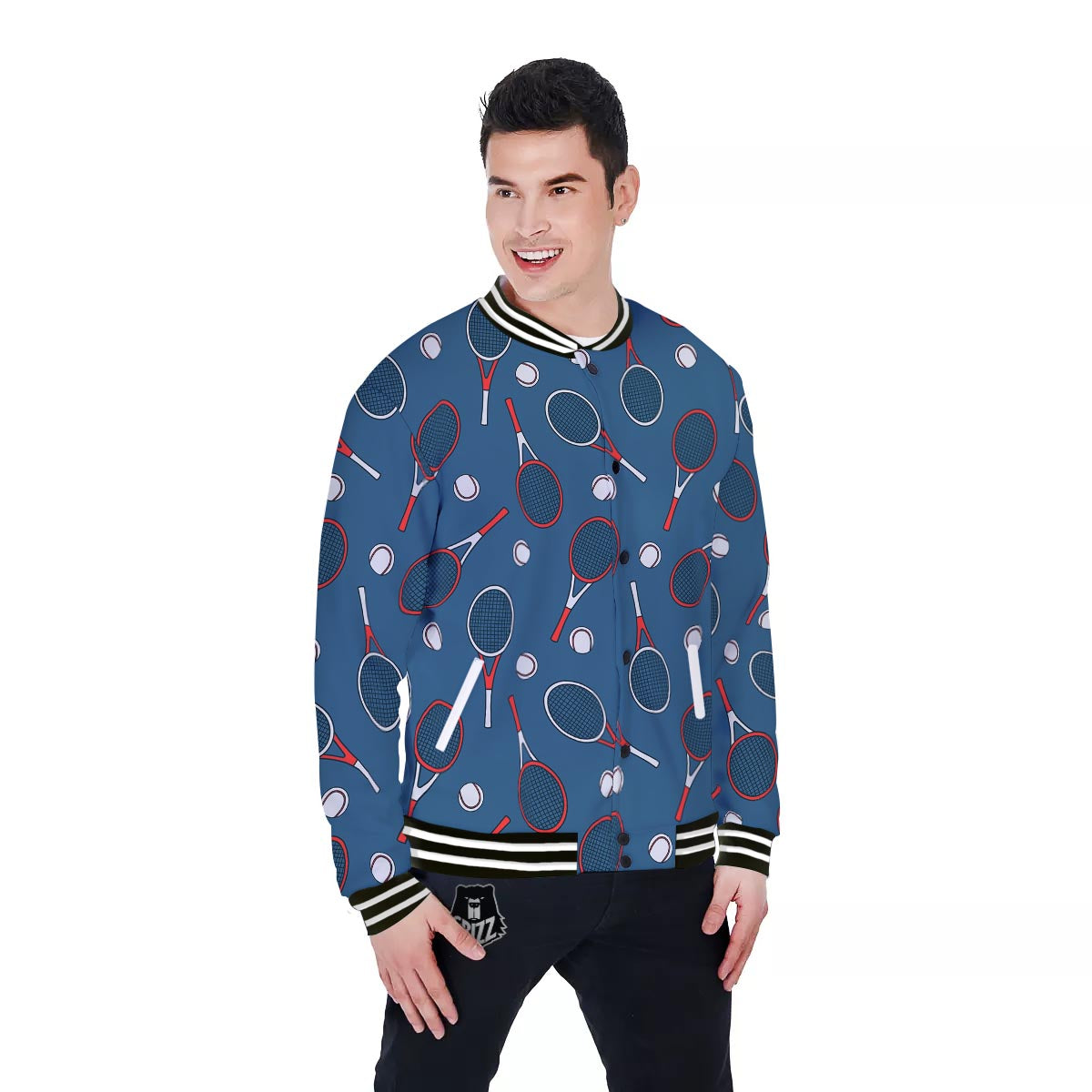 Theme Tennis Print Pattern Baseball Jacket-grizzshop