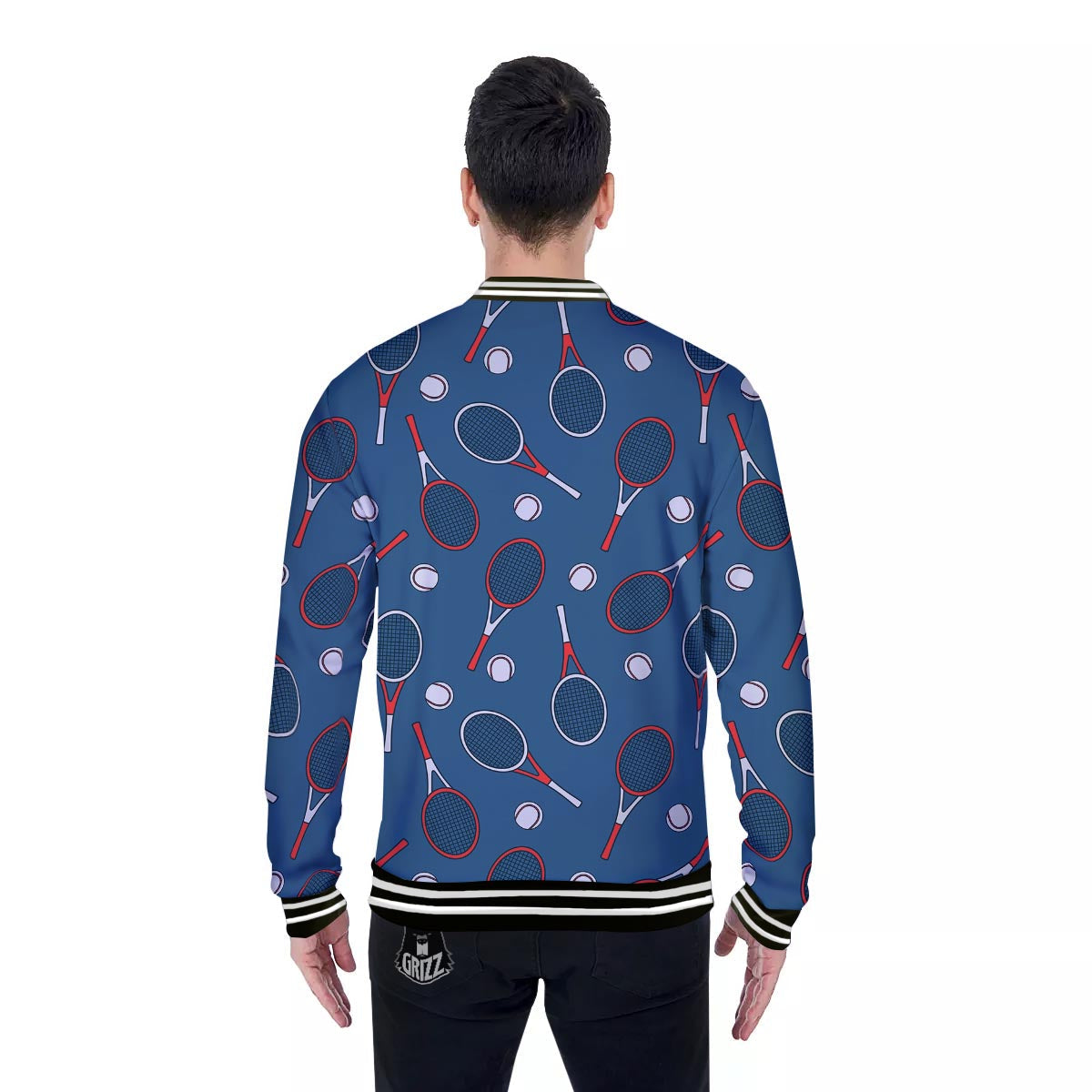 Theme Tennis Print Pattern Baseball Jacket-grizzshop