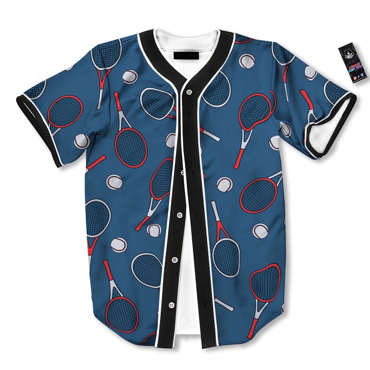 Theme Tennis Print Pattern Baseball Jersey-grizzshop