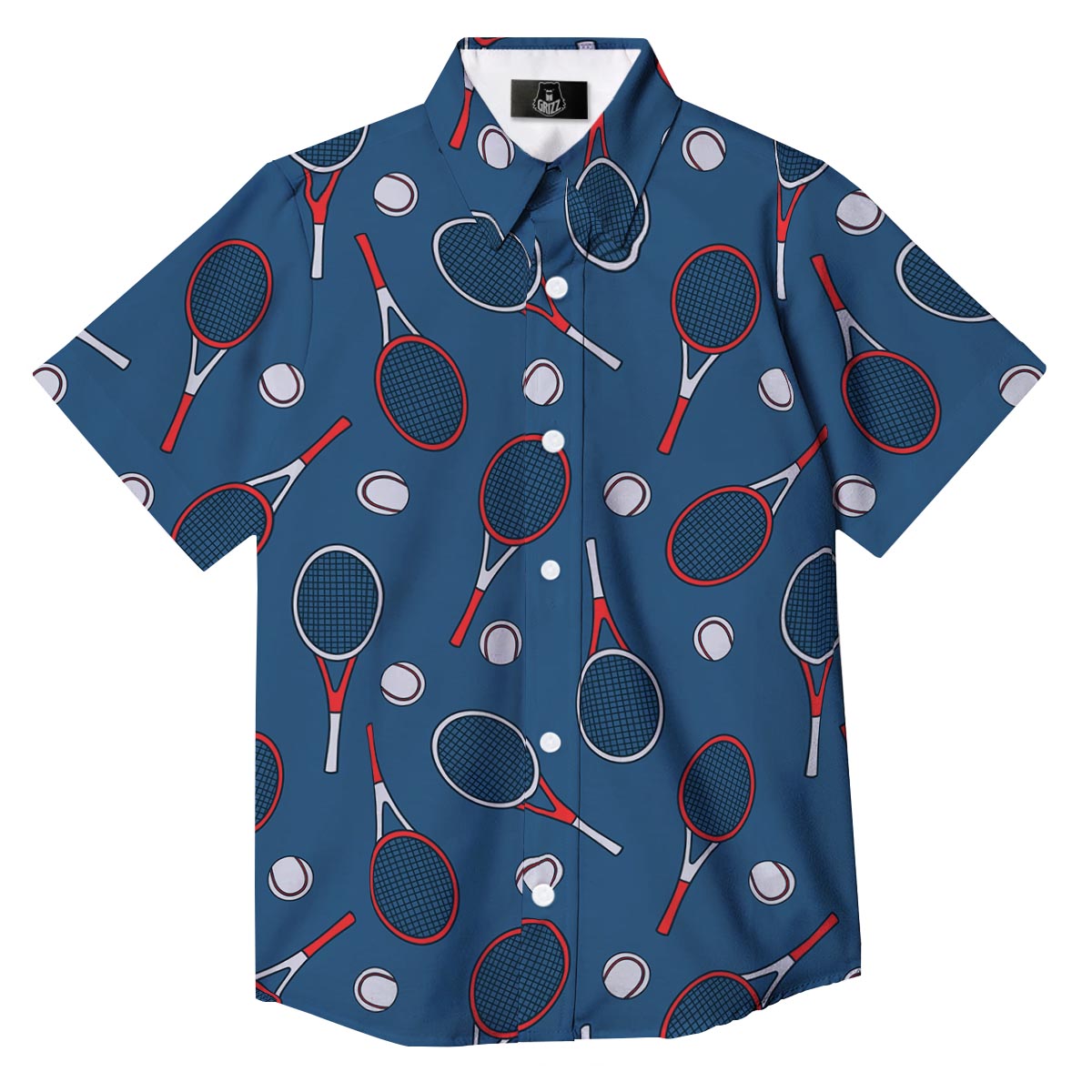 Theme Tennis Print Pattern Button Up Shirt-grizzshop