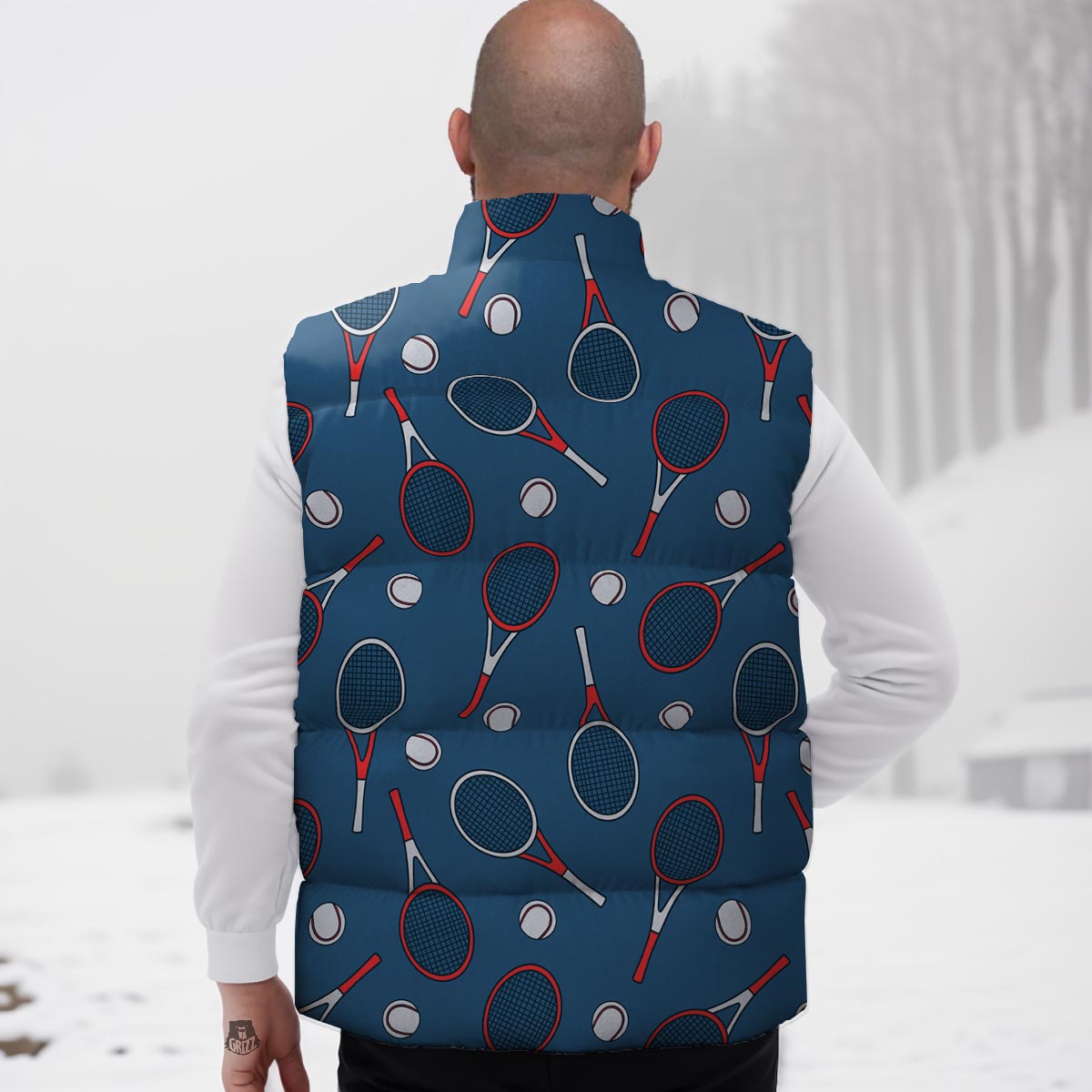 Theme Tennis Print Pattern Down Vest-grizzshop
