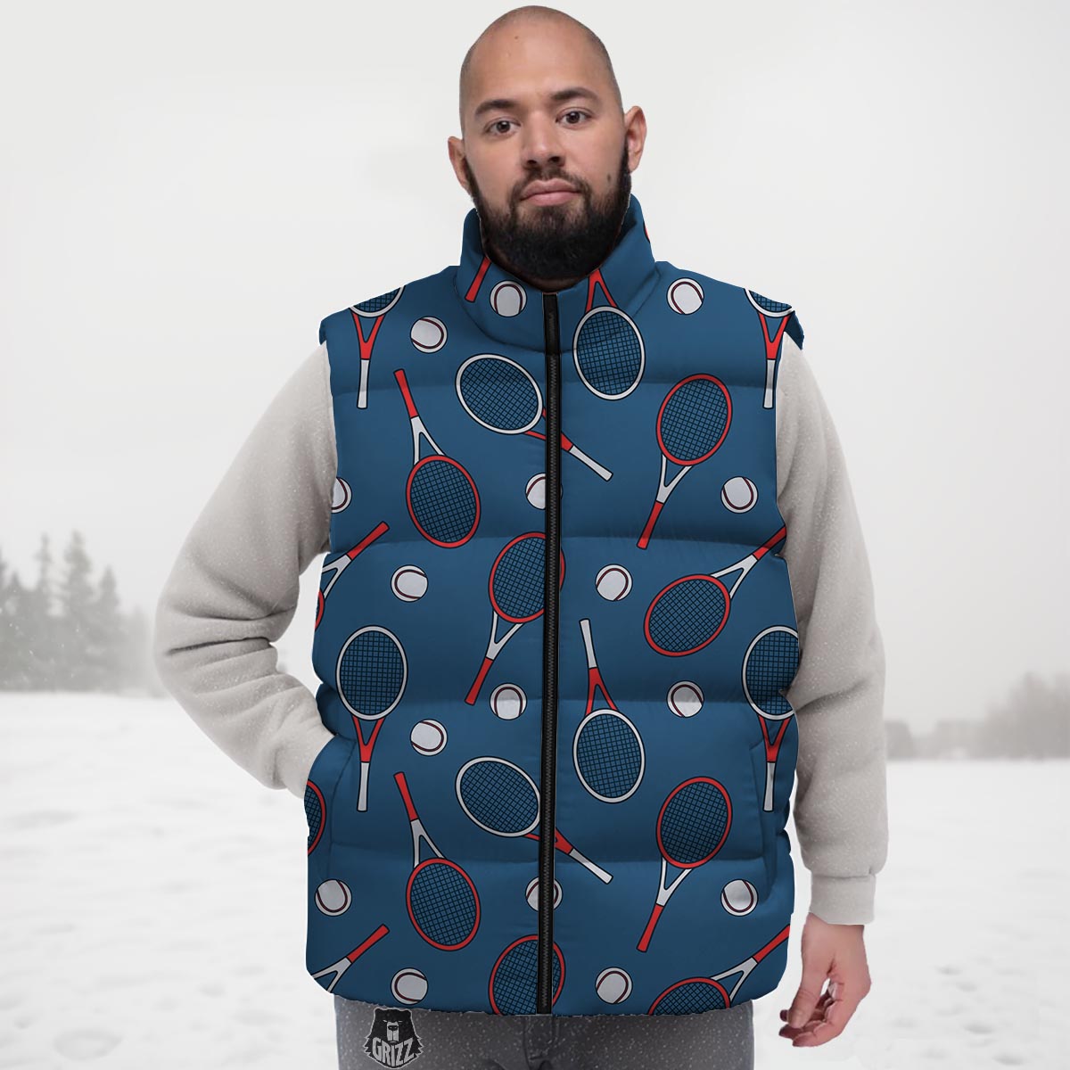 Theme Tennis Print Pattern Down Vest-grizzshop