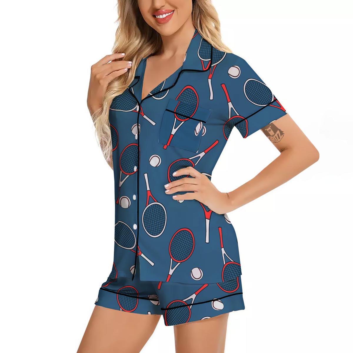 Theme Tennis Print Pattern Women Silk Pajamas-grizzshop