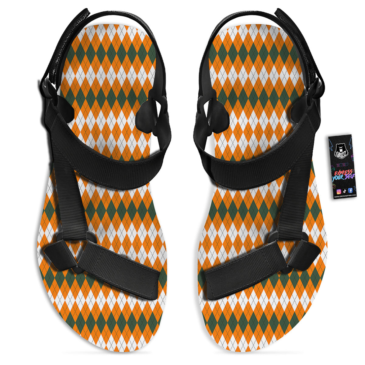 Themed Argyle Halloween Print Pattern Black Open Toe Sandals-grizzshop