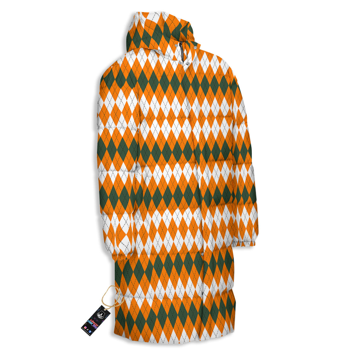 Themed Argyle Halloween Print Pattern Long Down Jacket-grizzshop