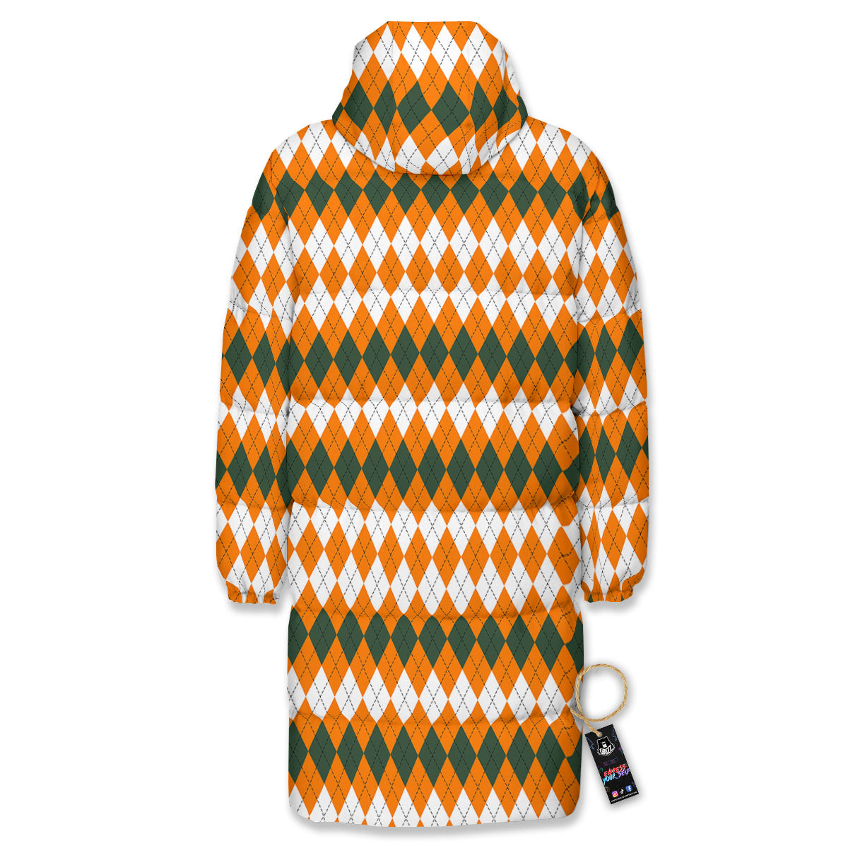 Themed Argyle Halloween Print Pattern Long Down Jacket-grizzshop