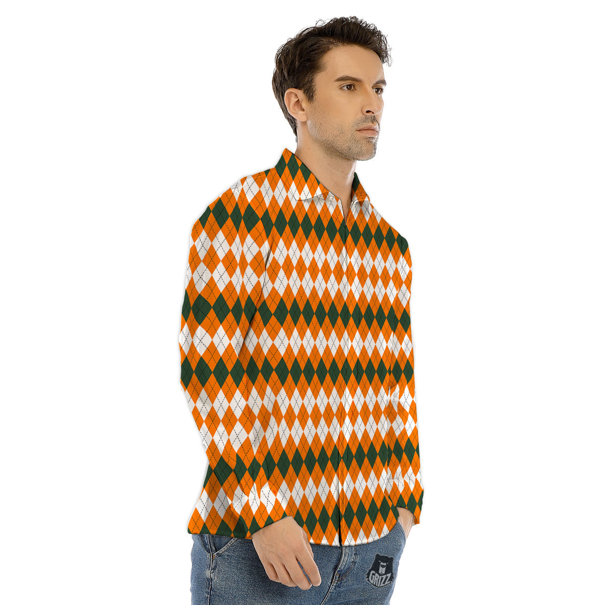 Themed Argyle Halloween Print Pattern Men's Dress Shirts-grizzshop