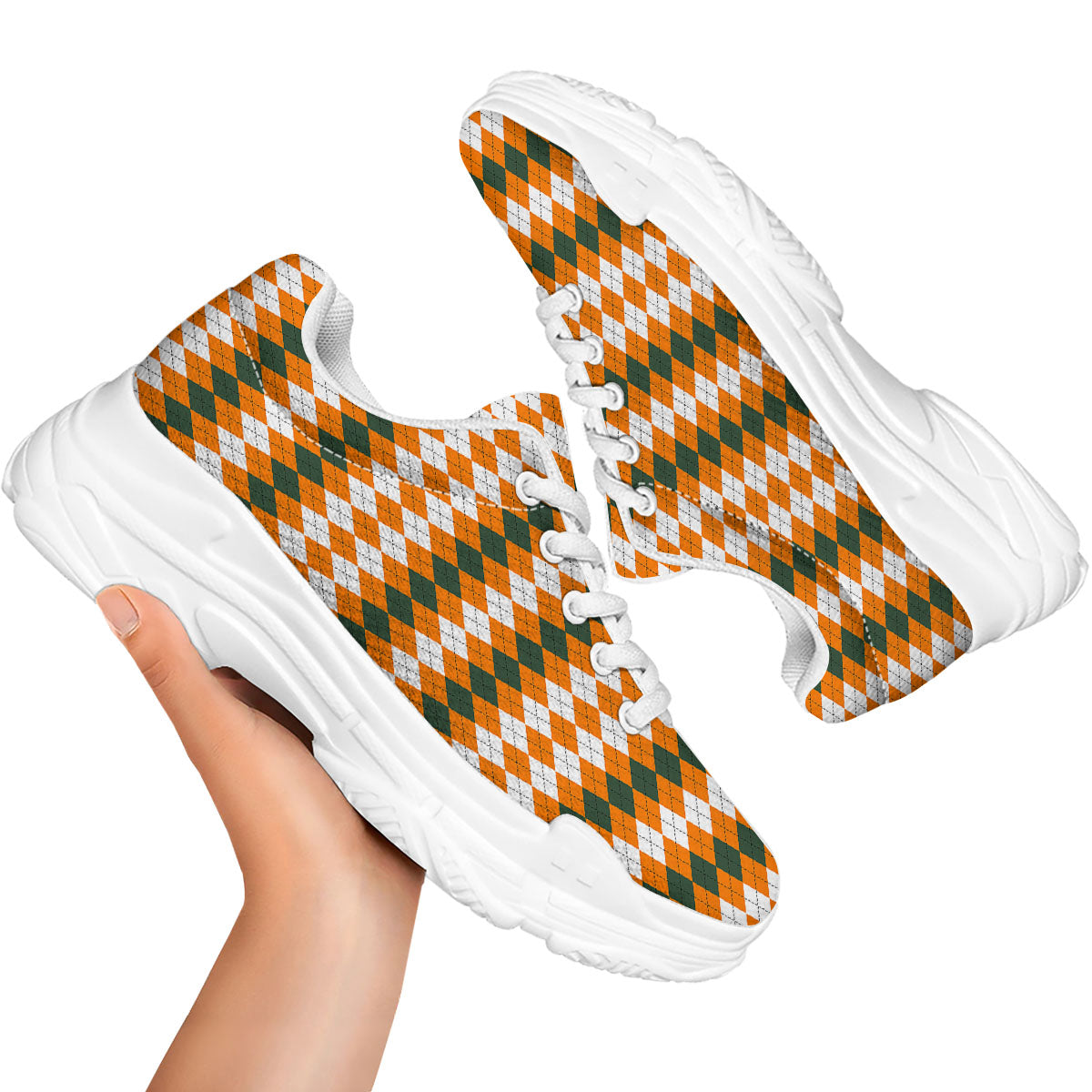 Themed Argyle Halloween Print Pattern White Chunky Shoes-grizzshop