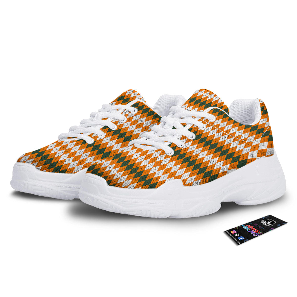 Themed Argyle Halloween Print Pattern White Chunky Shoes-grizzshop