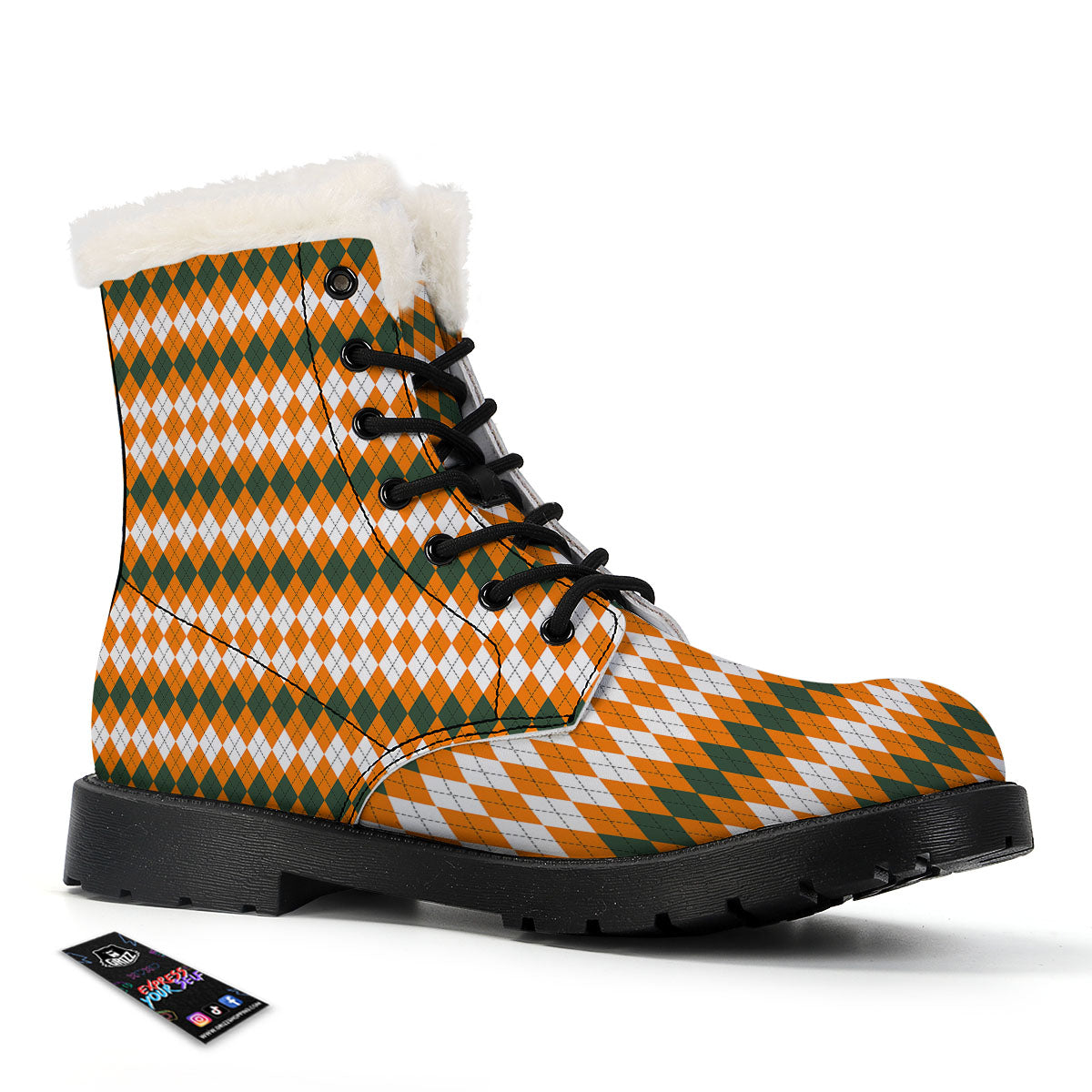 Themed Argyle Halloween Print Pattern Winter Boots-grizzshop