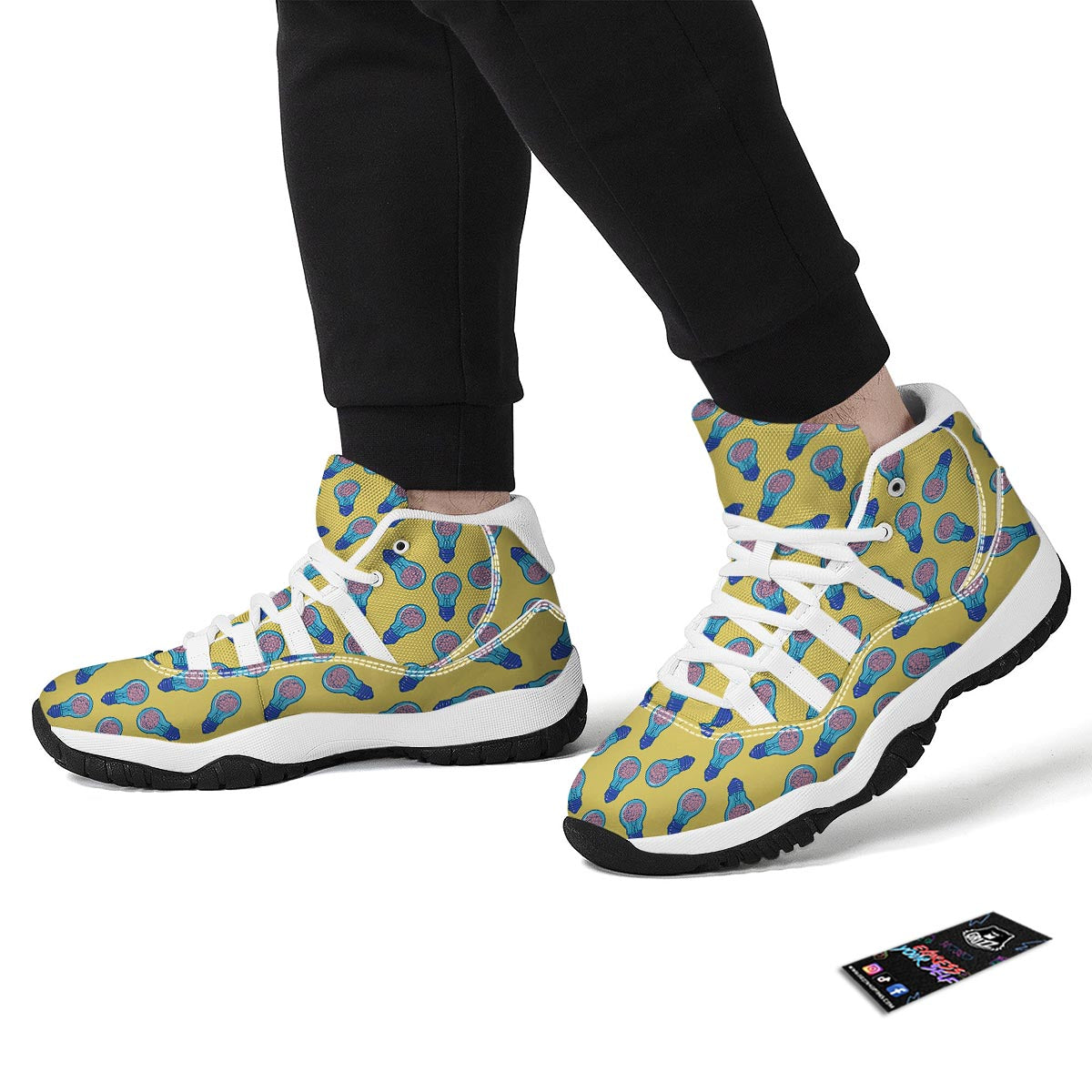 Thinking Brain Pattern Print White Bball Shoes-grizzshop