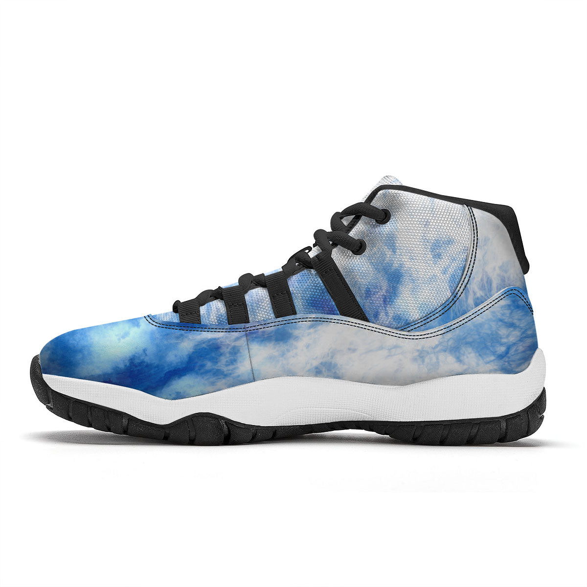 Tie Dye Acid Wash White And Blue Print Black Bball Shoes-grizzshop