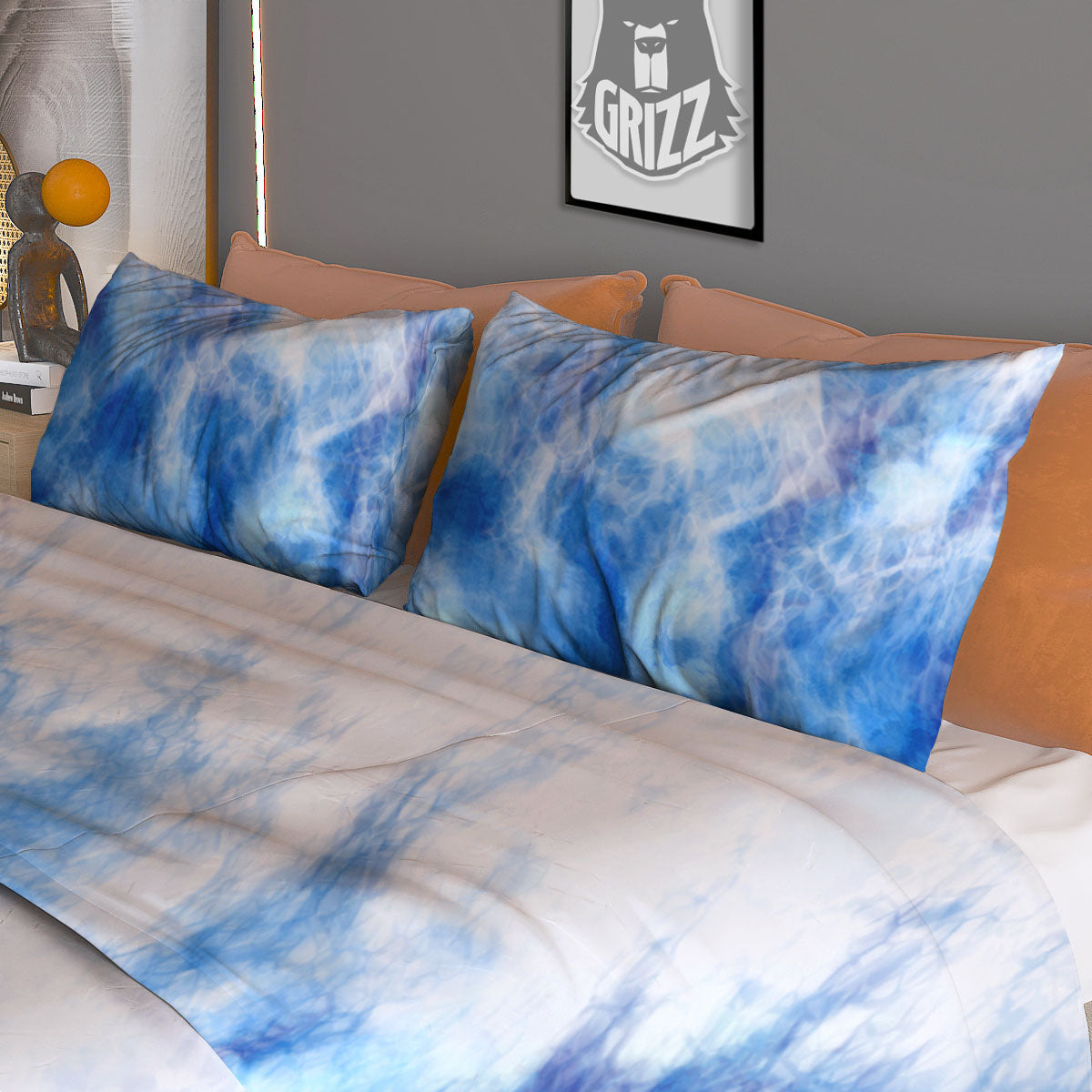 Tie Dye Acid Wash White And Blue Print Duvet Cover Bedding Set