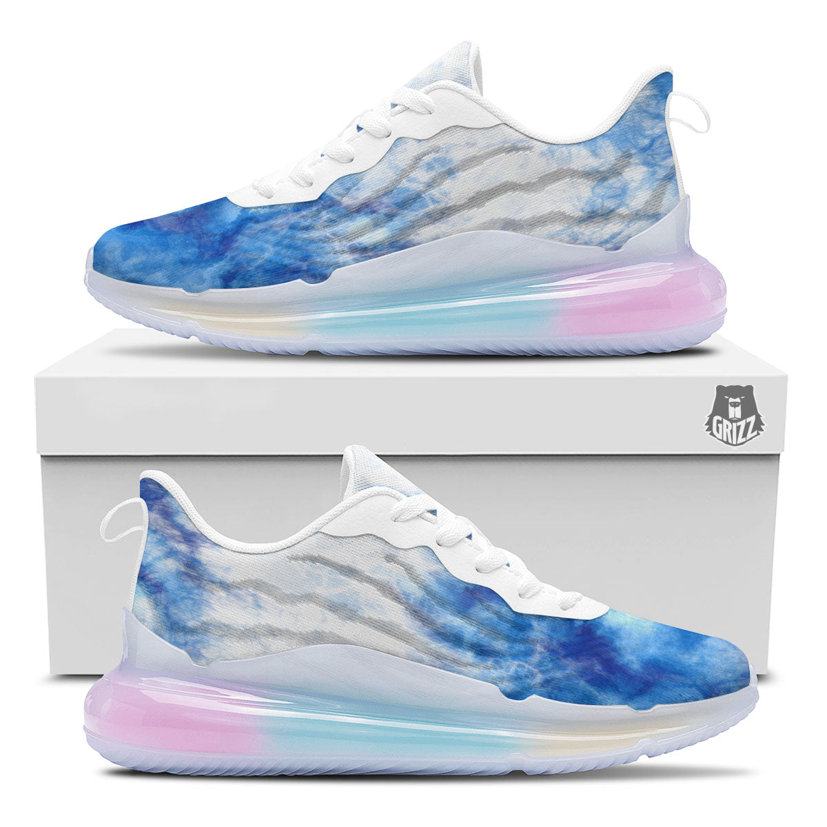 Tie Dye Acid Wash White And Blue Print Running Sneakers-grizzshop