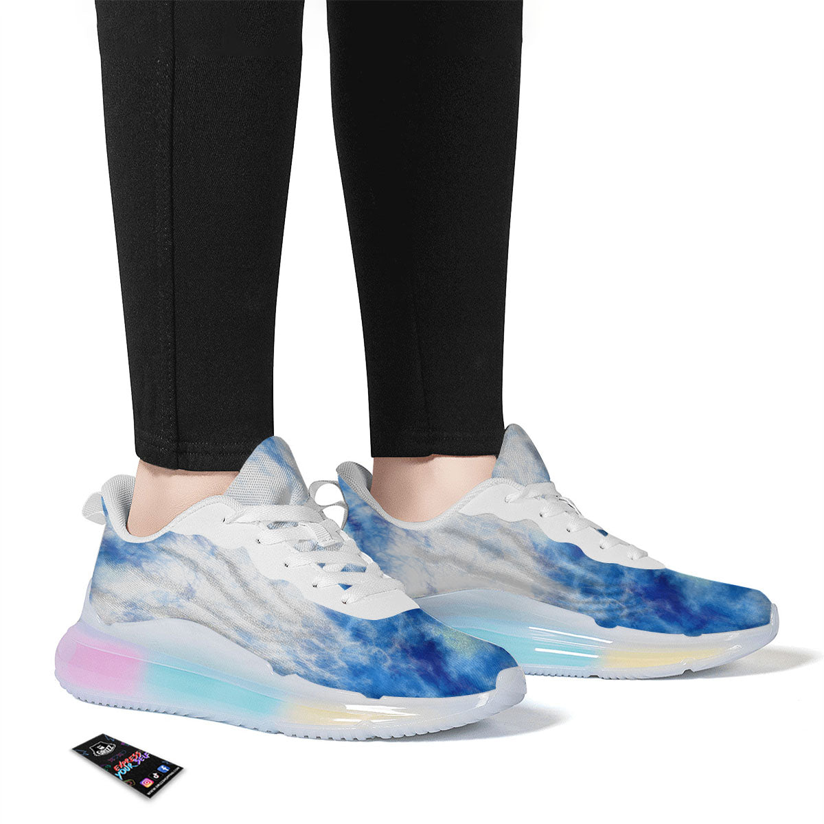 Tie Dye Acid Wash White And Blue Print Running Sneakers-grizzshop