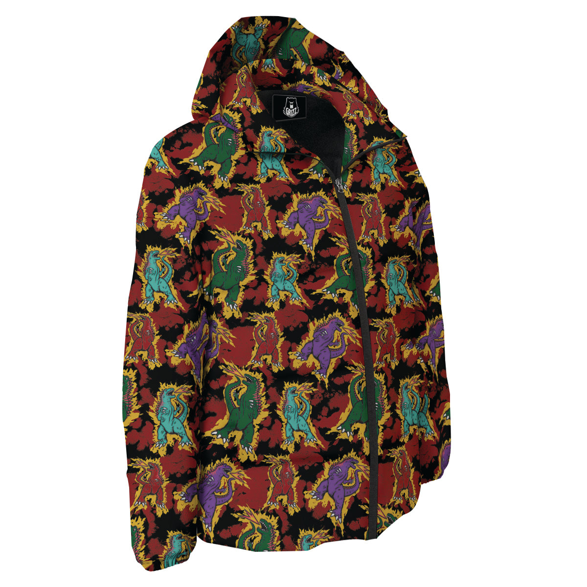 Tie Dye And Godzilla Print Pattern Down Jacket-grizzshop