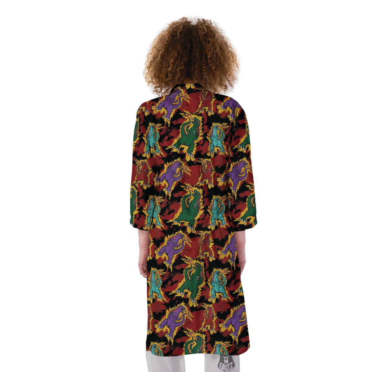 Tie Dye And Godzilla Print Pattern Kimono-grizzshop