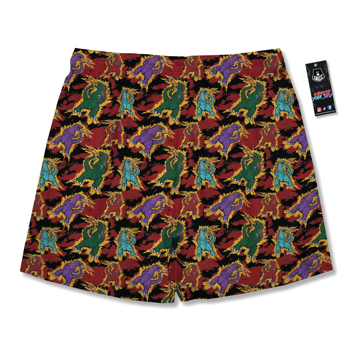 Tie Dye And Godzilla Print Pattern Men's Running Shorts-grizzshop