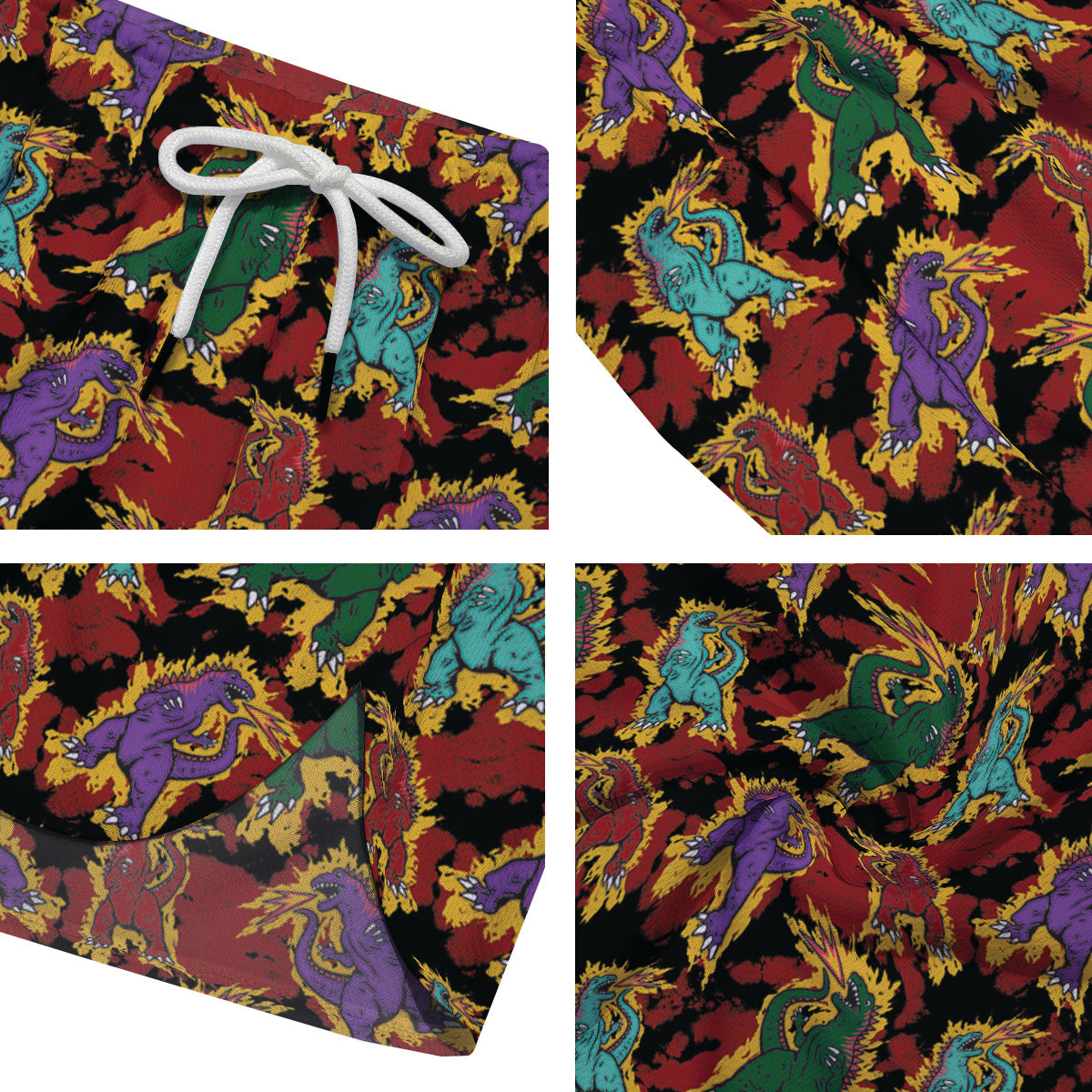 Tie Dye And Godzilla Print Pattern Men's Running Shorts-grizzshop