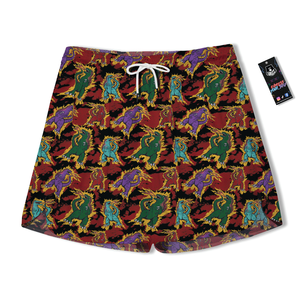 Tie Dye And Godzilla Print Pattern Men's Running Shorts-grizzshop