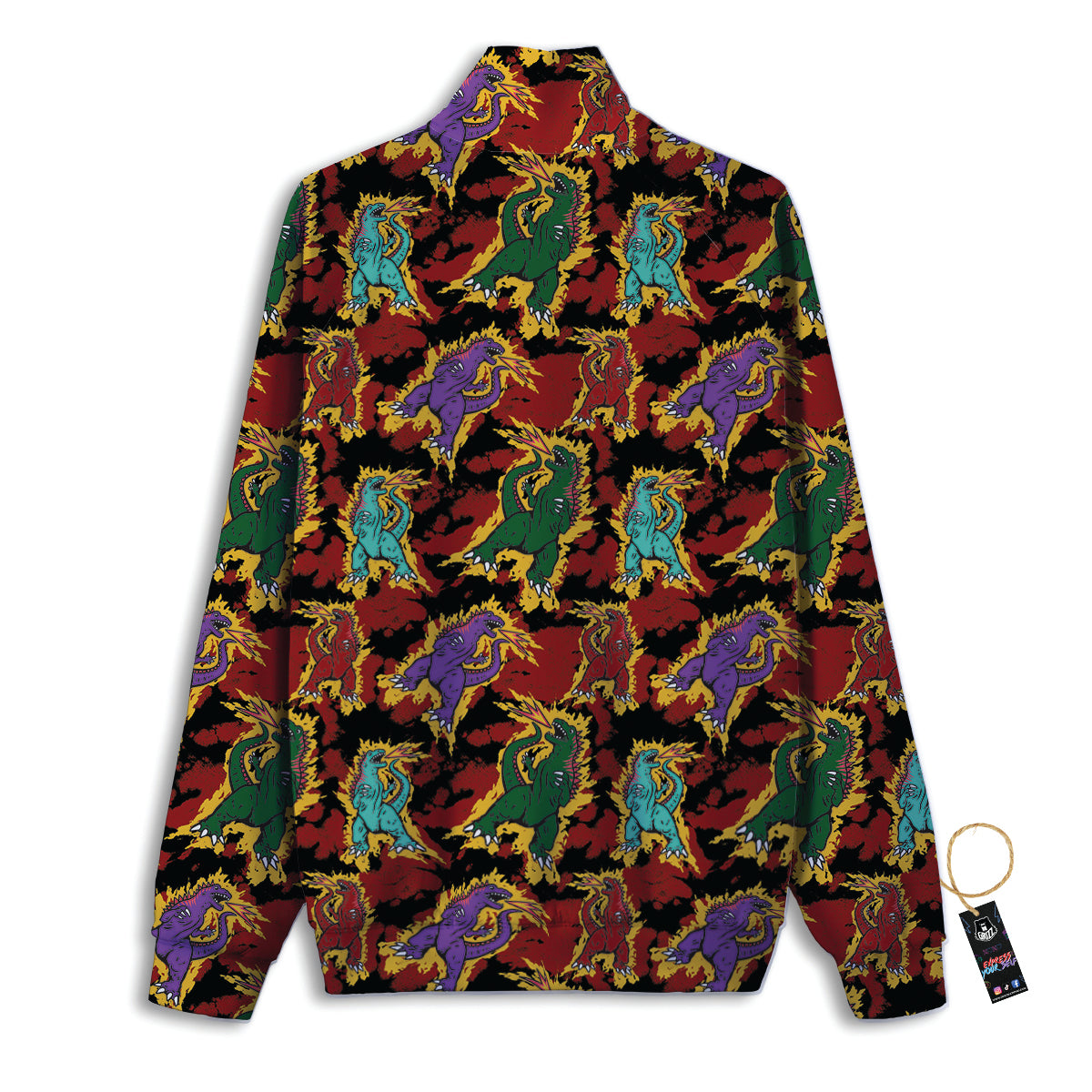 Tie Dye And Godzilla Print Pattern Track Jacket-grizzshop