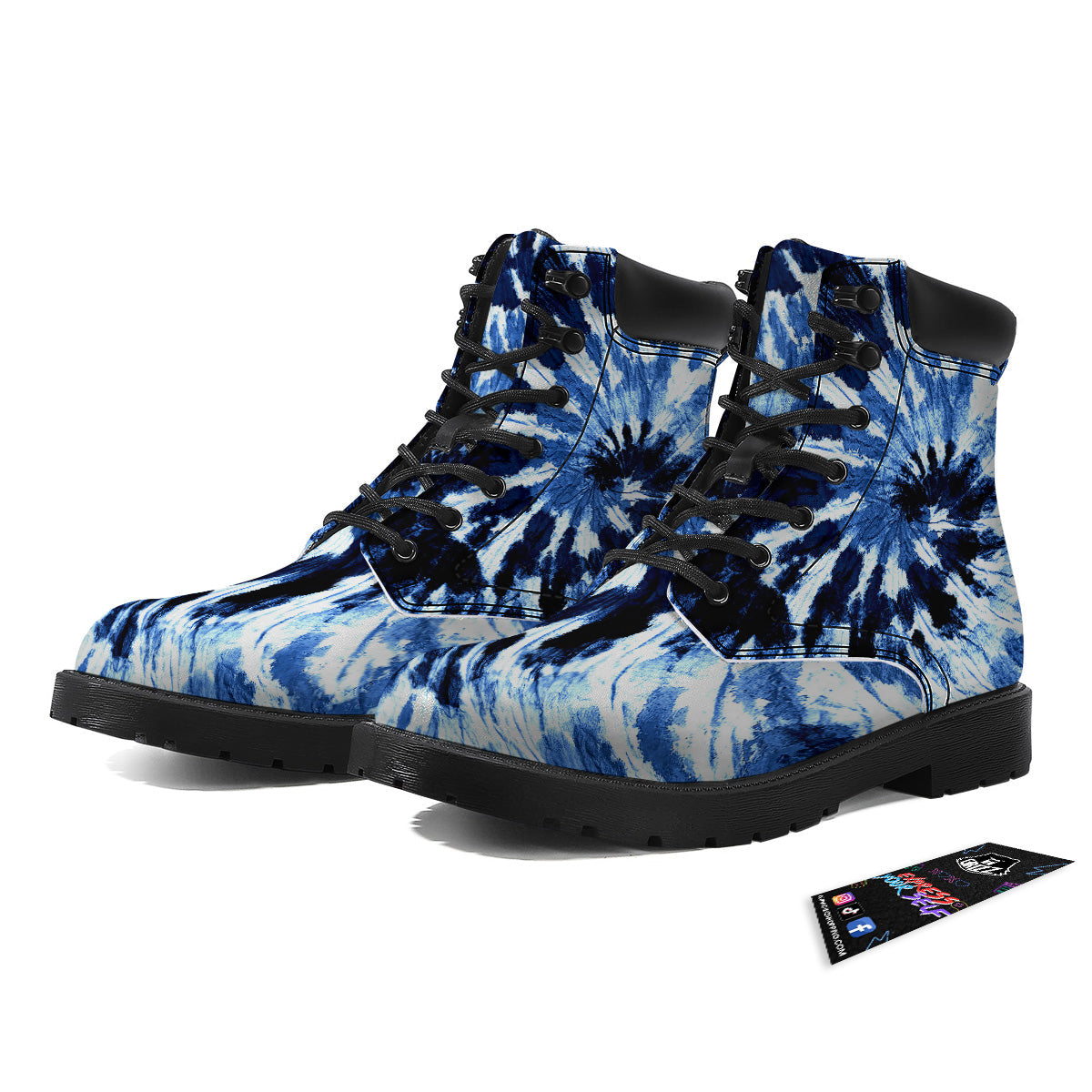 Tie Dye Black And Blue Print Boots-grizzshop