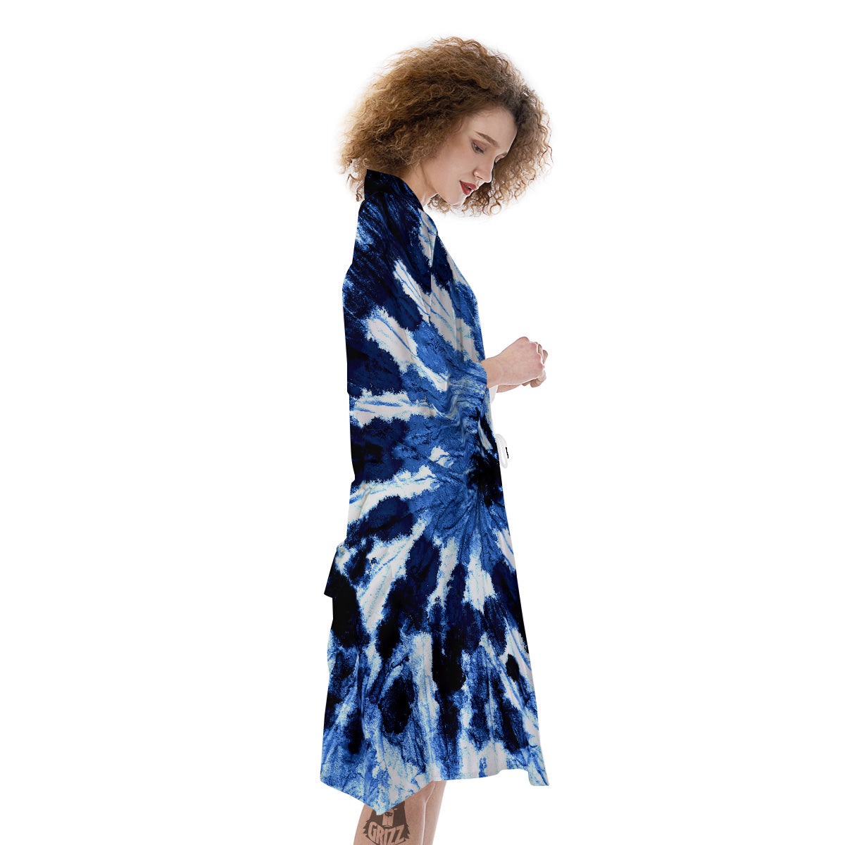 Tie Dye Black And Blue Print Kimono-grizzshop