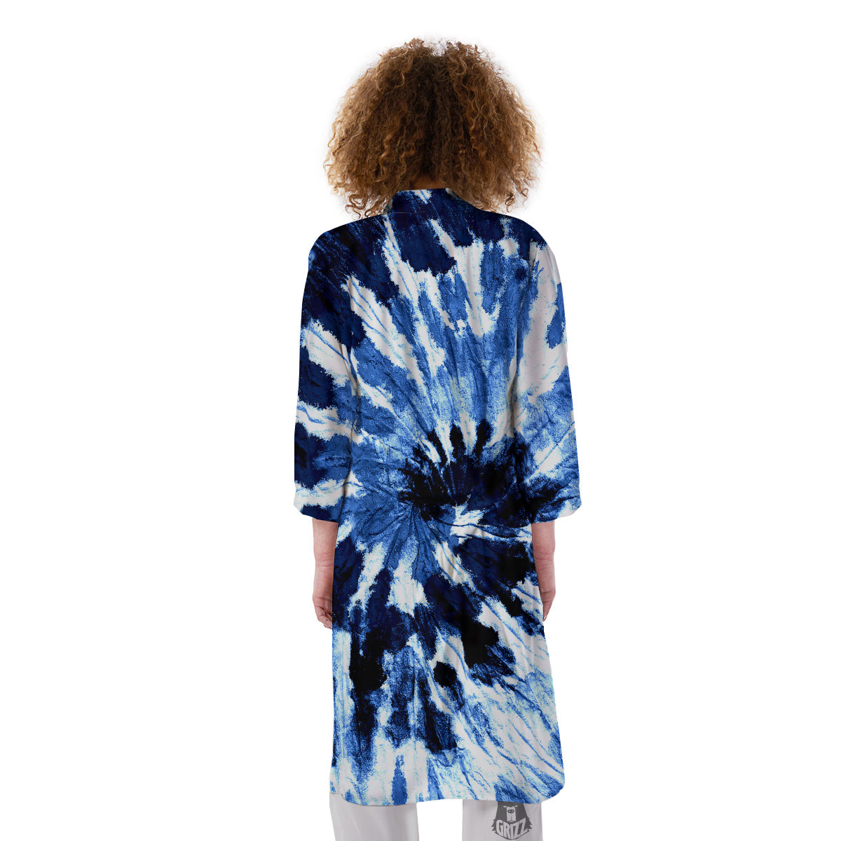 Tie Dye Black And Blue Print Kimono-grizzshop
