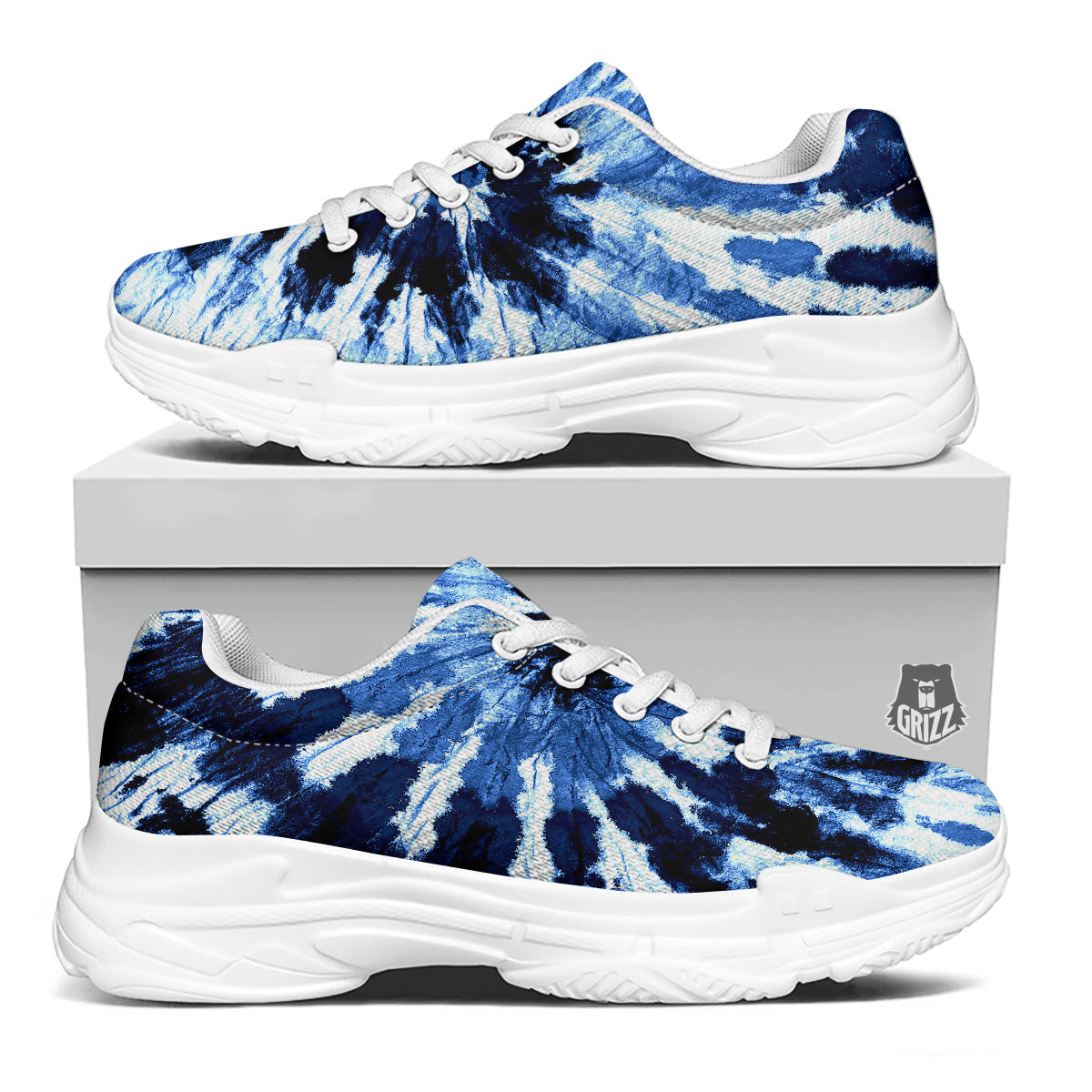 Tie Dye Black And Blue Print White Chunky Shoes-grizzshop