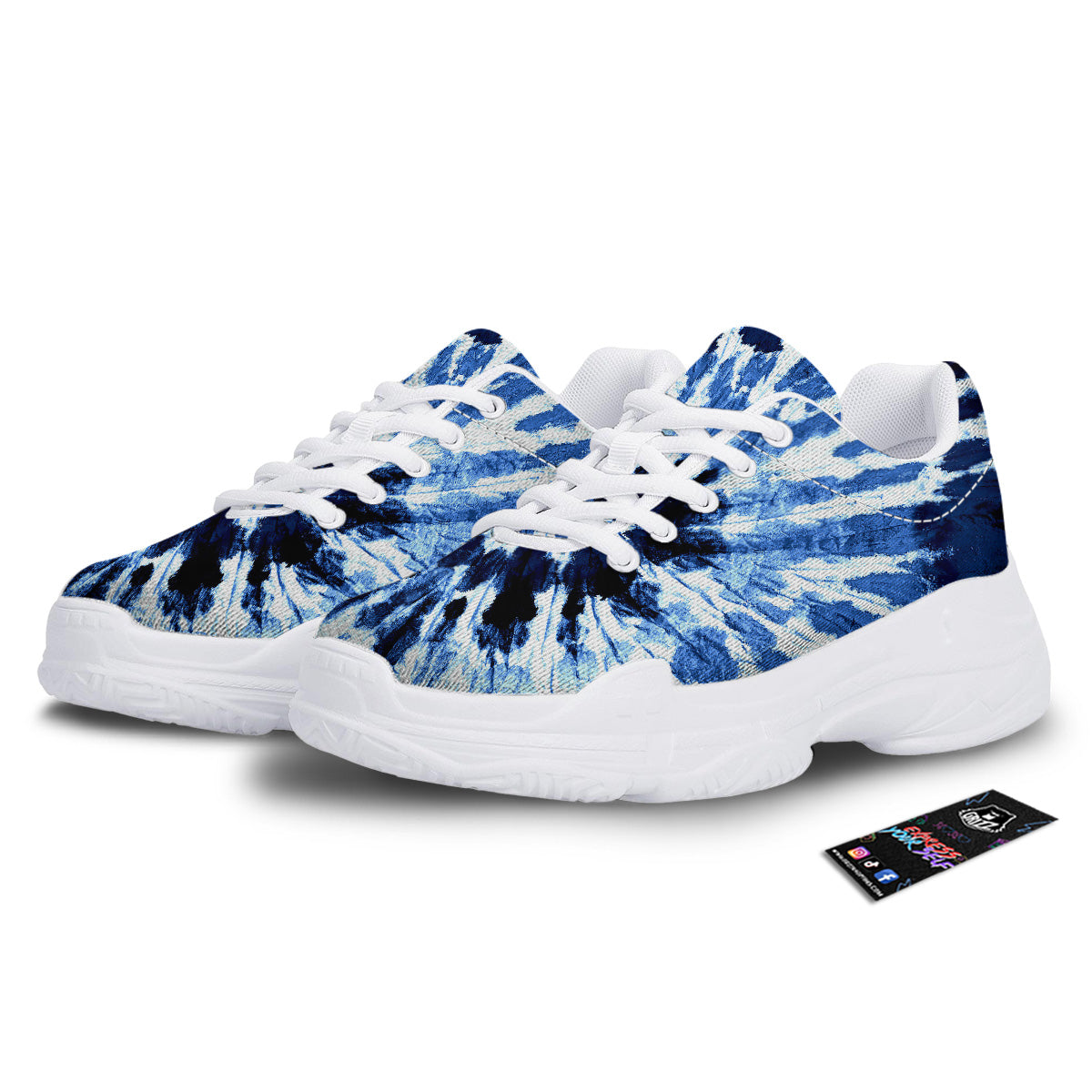 Tie Dye Black And Blue Print White Chunky Shoes-grizzshop