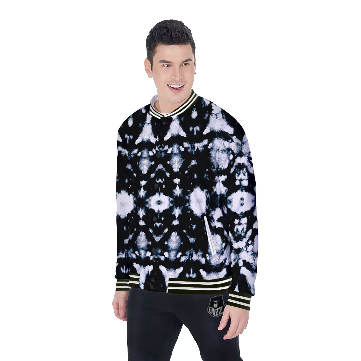 Tie Dye Black Backed Print Baseball Jacket-grizzshop
