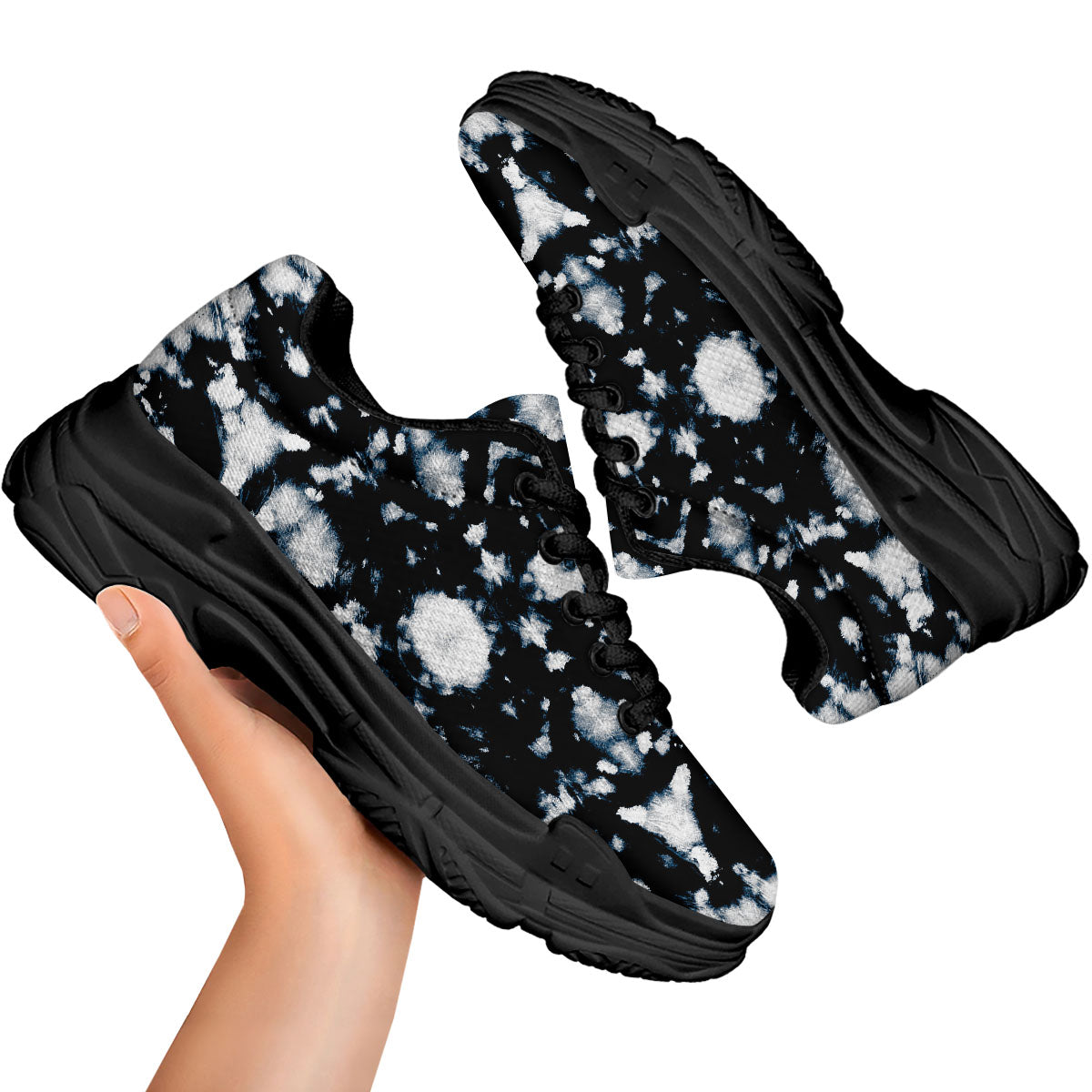 Tie Dye Black Backed Print Black Chunky Shoes-grizzshop