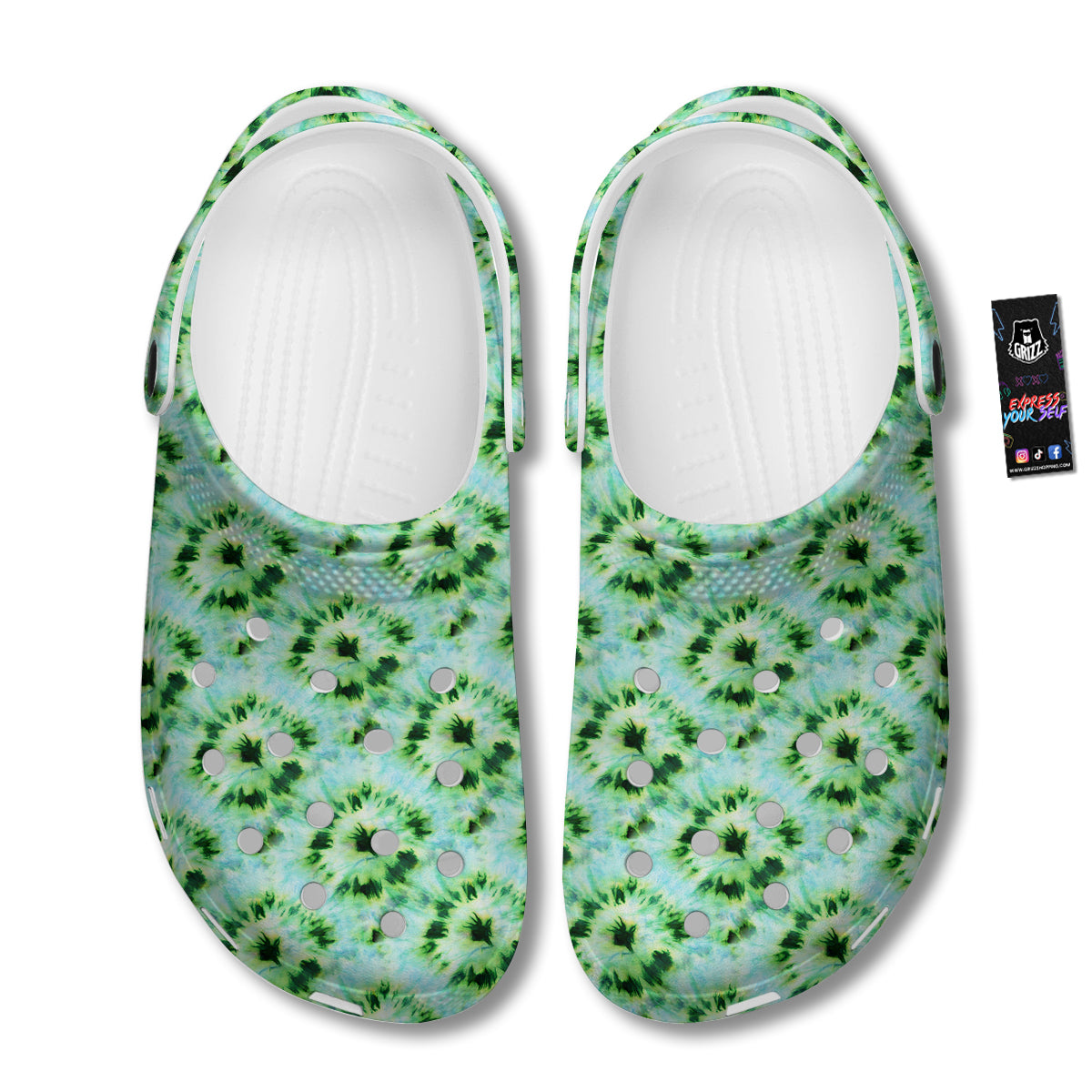 Tie Dye Black Green Watercolor Print Clog-grizzshop