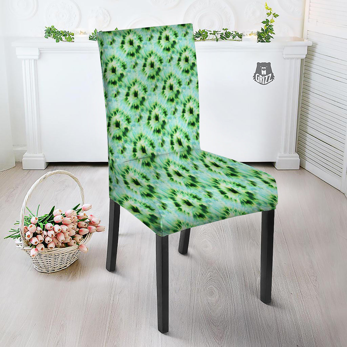 Tie Dye Black Green Watercolor Print Dining Chair Slipcover-grizzshop