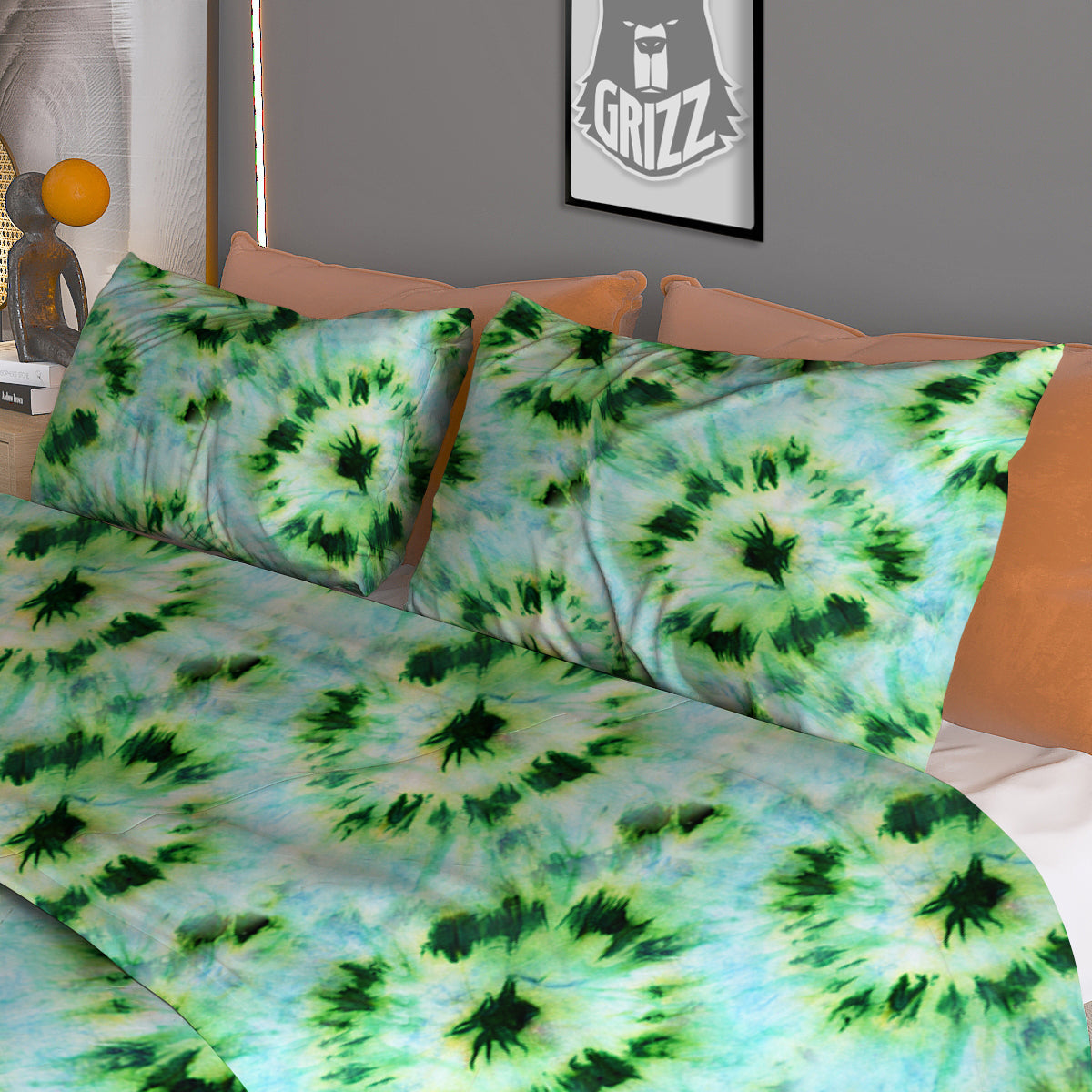 Tie Dye Black Green Watercolor Print Duvet Cover Bedding Set