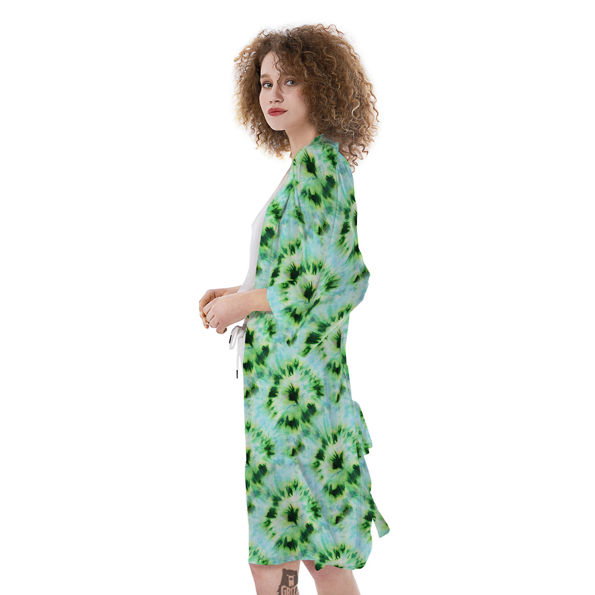 Tie Dye Black Green Watercolor Print Kimono-grizzshop