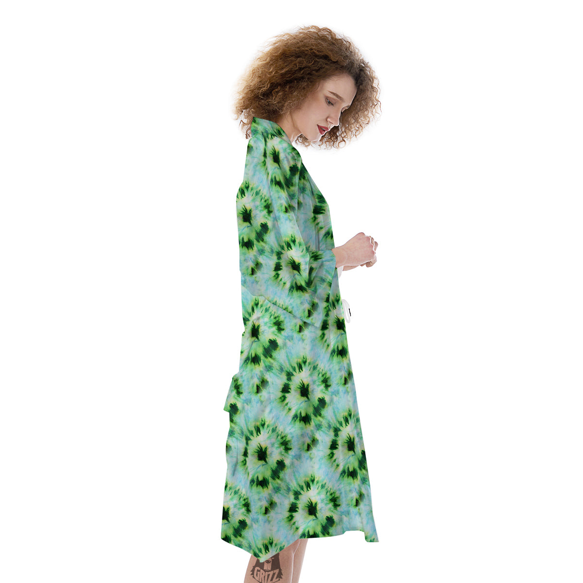 Tie Dye Black Green Watercolor Print Kimono-grizzshop
