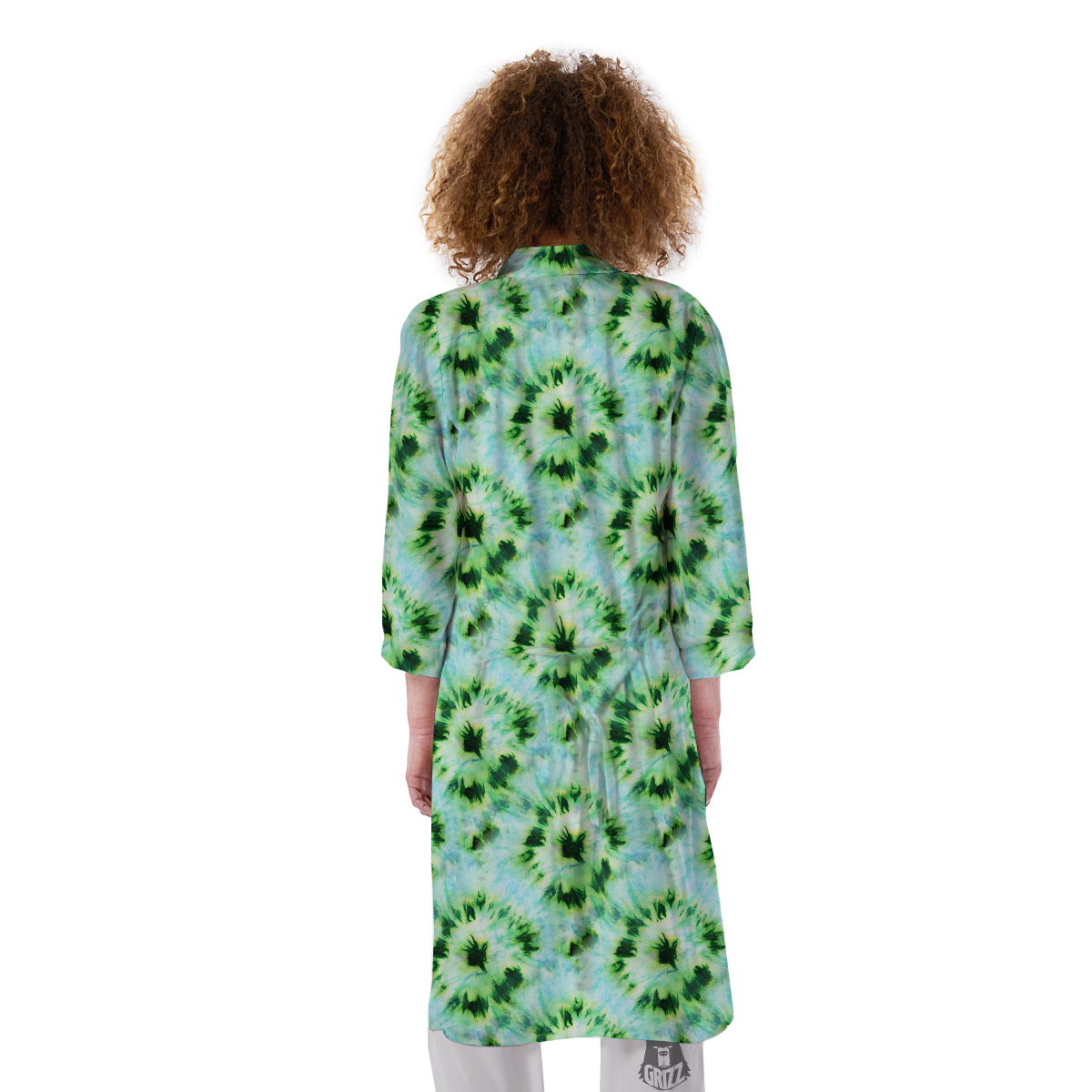 Tie Dye Black Green Watercolor Print Kimono-grizzshop