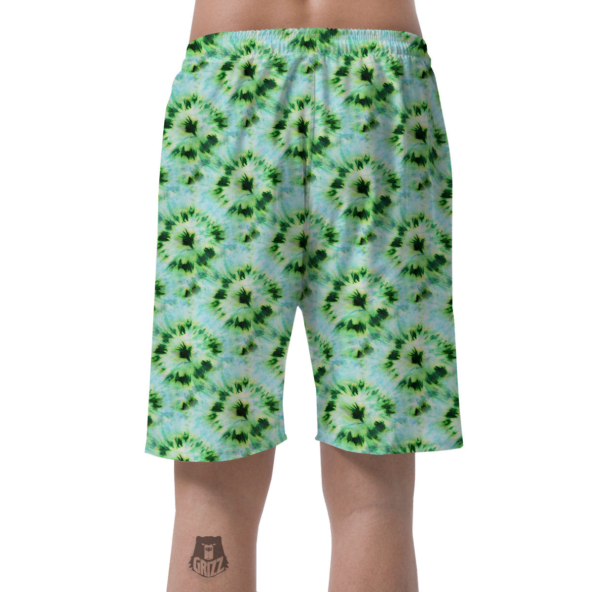Tie Dye Black Green Watercolor Print Men's Shorts-grizzshop