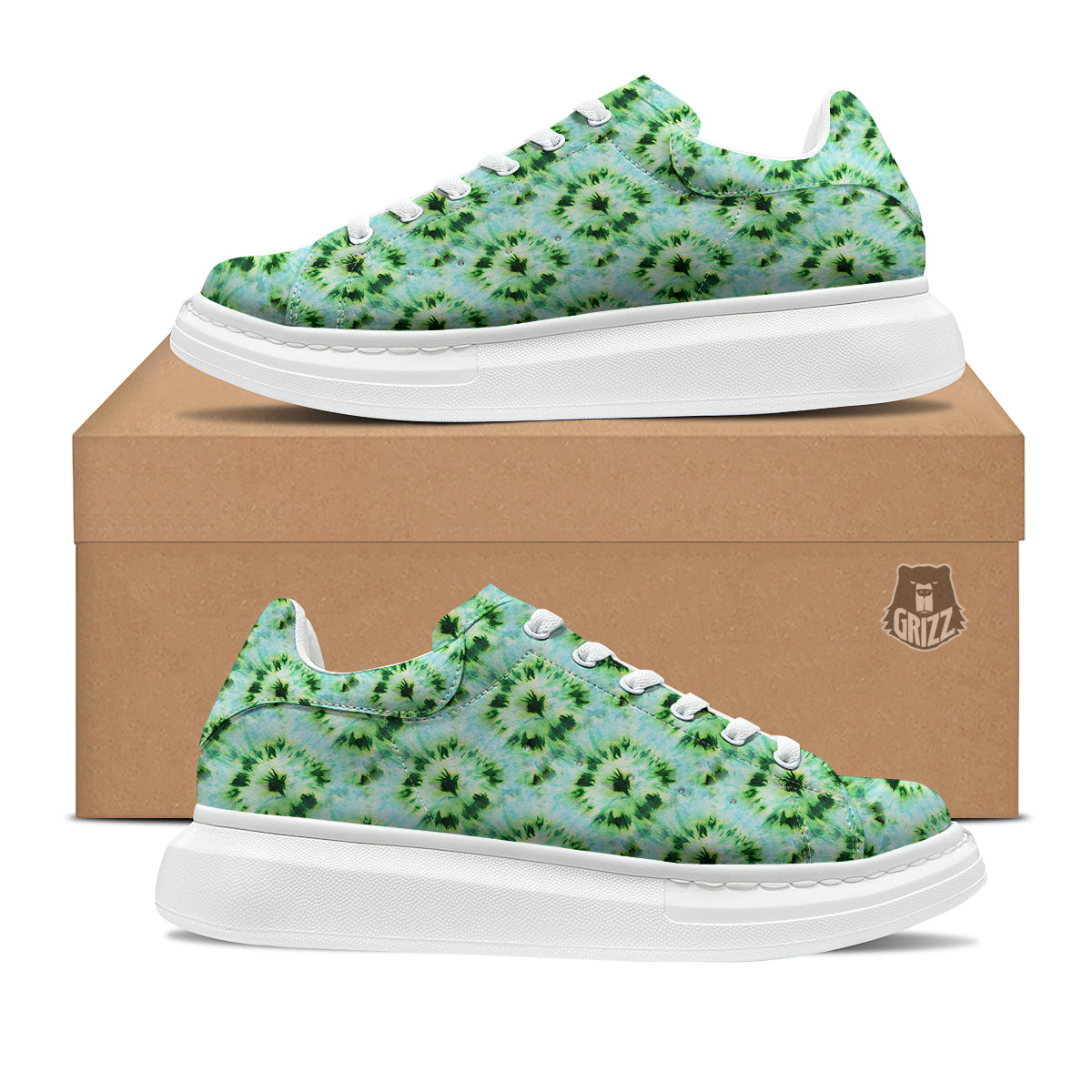 Tie Dye Black Green Watercolor Print Platform Shoes-grizzshop