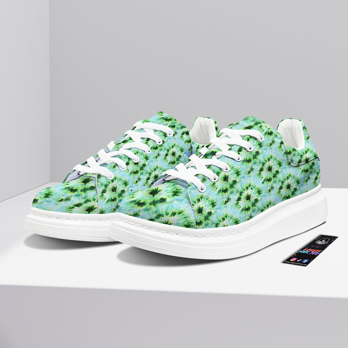 Tie Dye Black Green Watercolor Print Platform Shoes-grizzshop