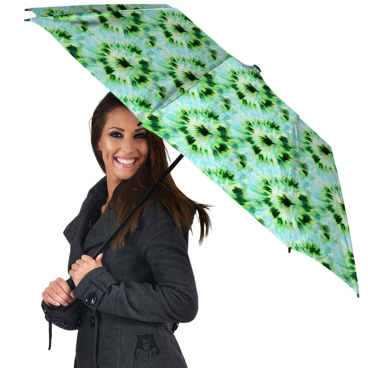 Tie Dye Black Green Watercolor Print Umbrella-grizzshop