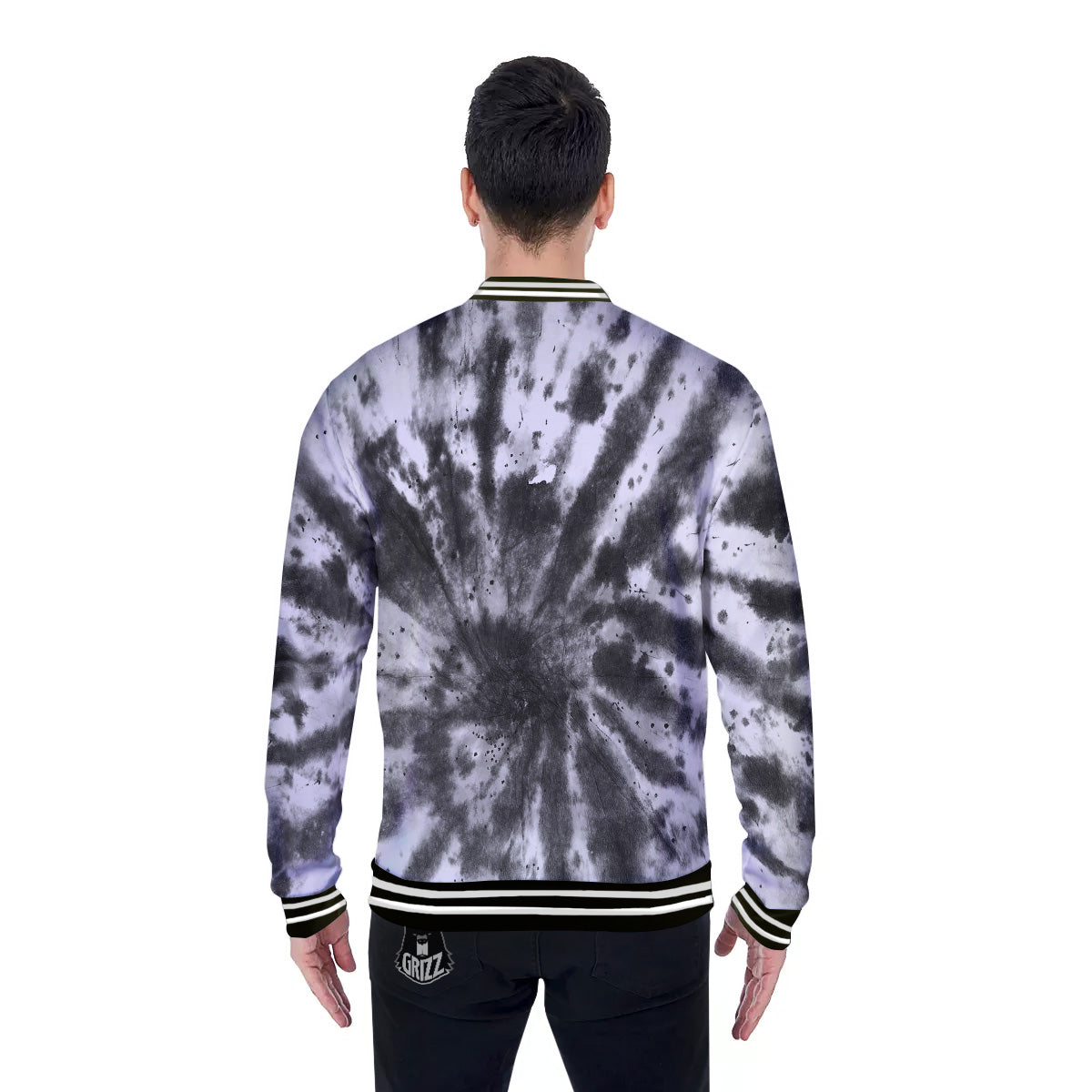 Tie Dye Black White Print Pattern Baseball Jacket-grizzshop