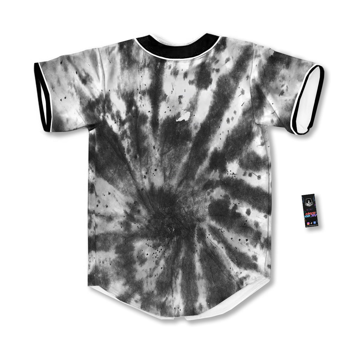 Tie Dye Black White Print Pattern Baseball Jersey-grizzshop