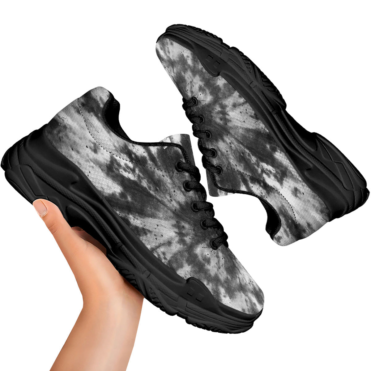 Tie Dye Black White Print Pattern Black Chunky Shoes-grizzshop