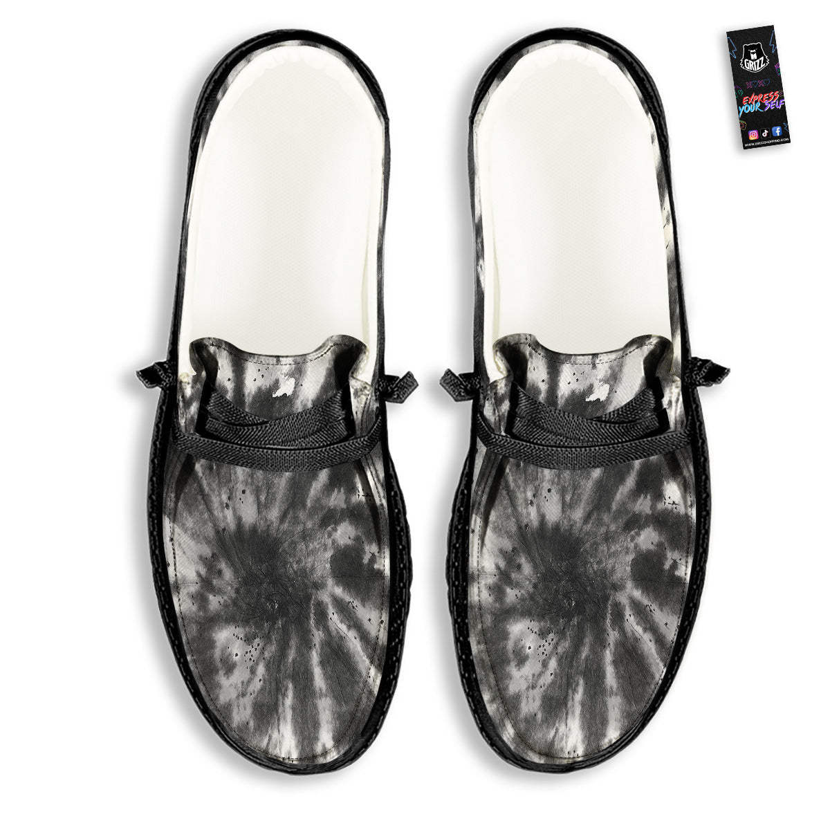 Tie Dye Black White Print Pattern Black Loafers-grizzshop