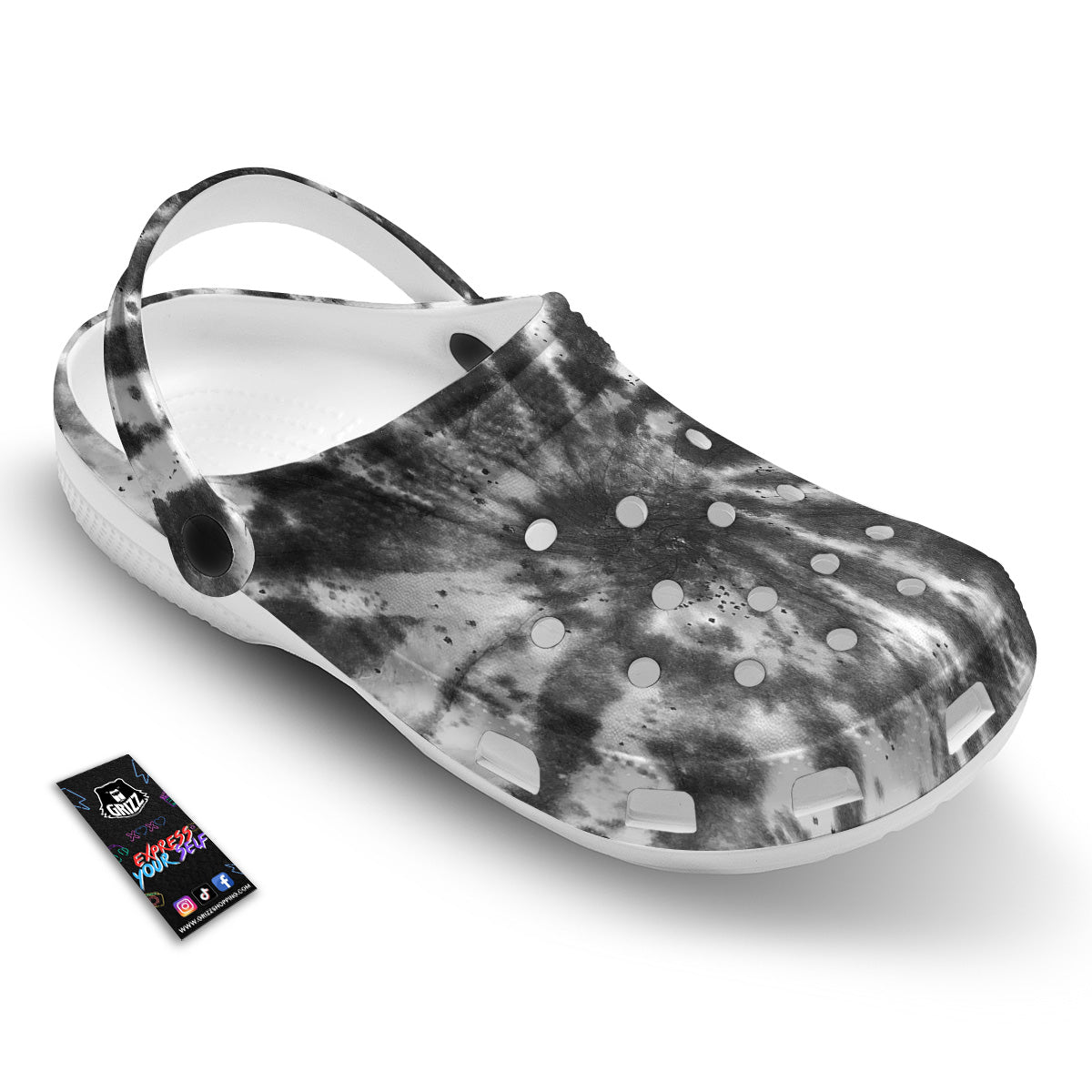Tie Dye Black White Print Pattern Clog-grizzshop